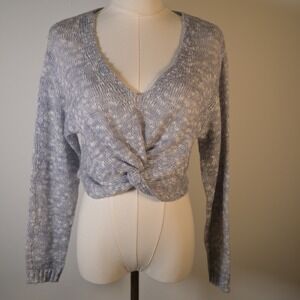 Abercrombie & Fitch Blue Marled Twist Front Cropped Sweater Women Small Coastal